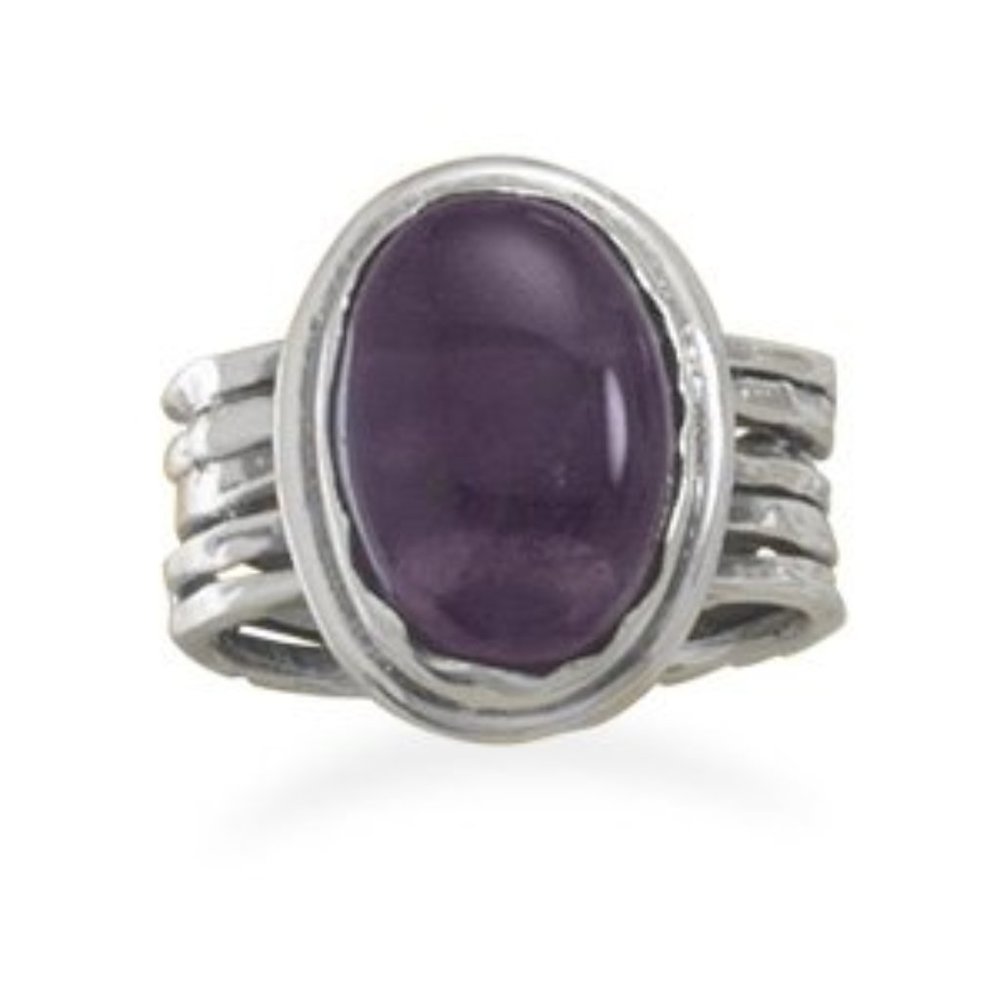Oval Amethyst Sterling Silver Ring Size 9 (856)